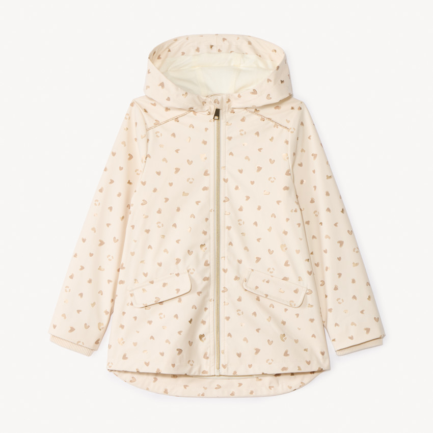 Parka de goma con estampado de corazones brillantes para niña 