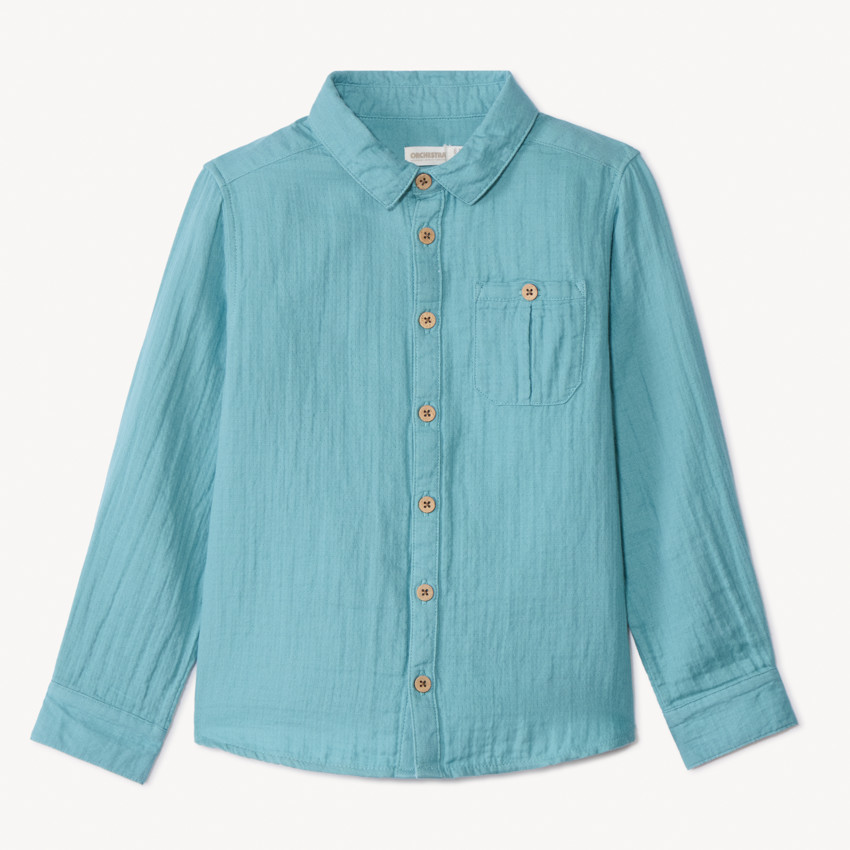 Camisa de manga larga lisa con bolsillo para niño 