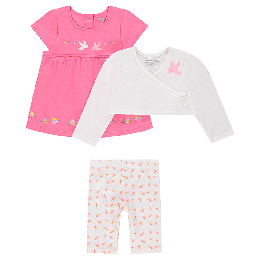 Conjunto de túnica, bolero con print y leggings cortos estampados 