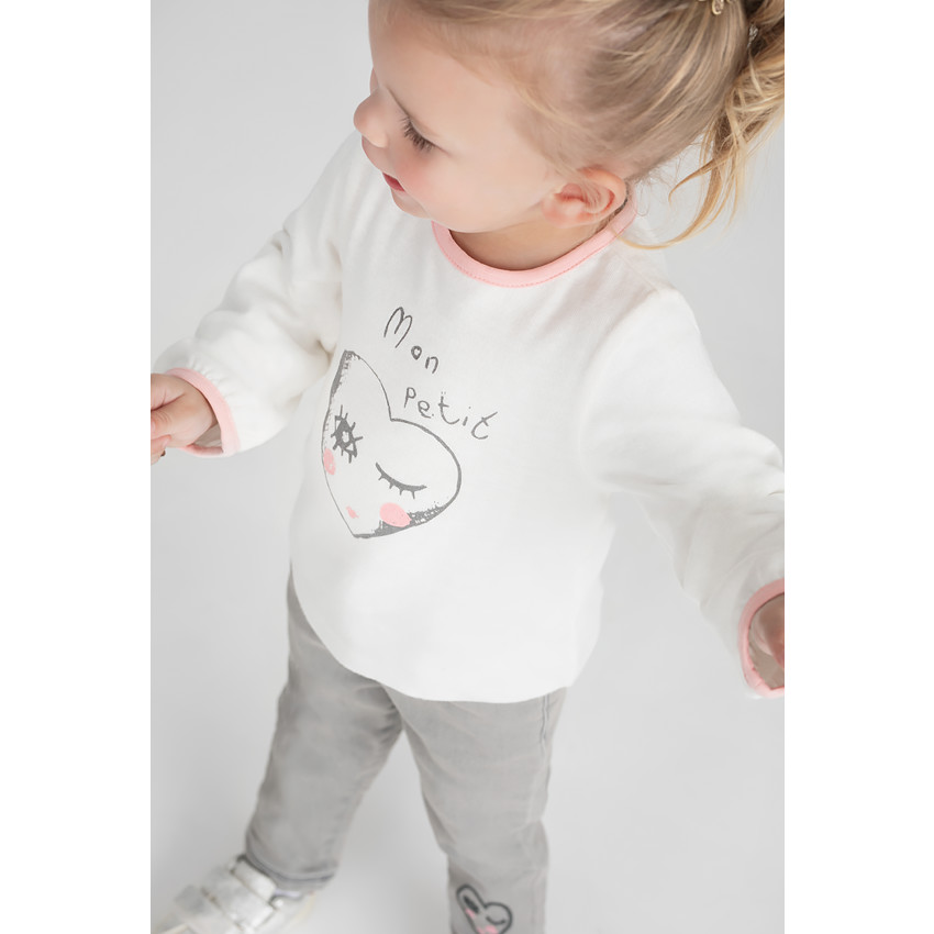 Camiseta de manga larga de punto con corazón estampado 