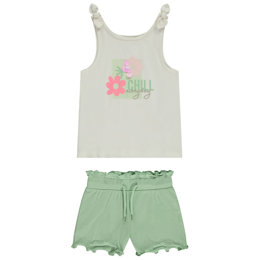 Conjunto de 2 piezas con camiseta sin mangas de fantasía con lentejuelas + bordado para niña 