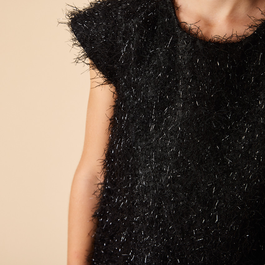 Vestido de fiesta de manga corta con flecos para niña 