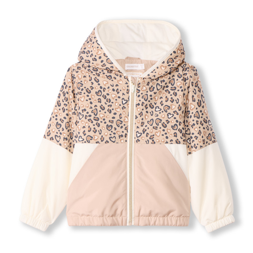 Cortavientos retro con estampado de corazones estilo leopardo niña 