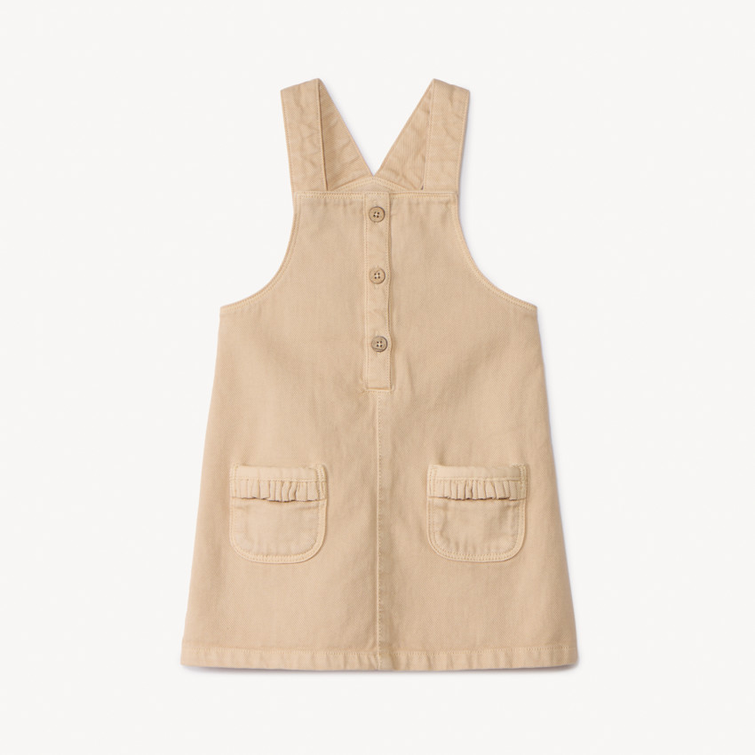 Vestido peto liso de denim con bolsillos para bebé niña 