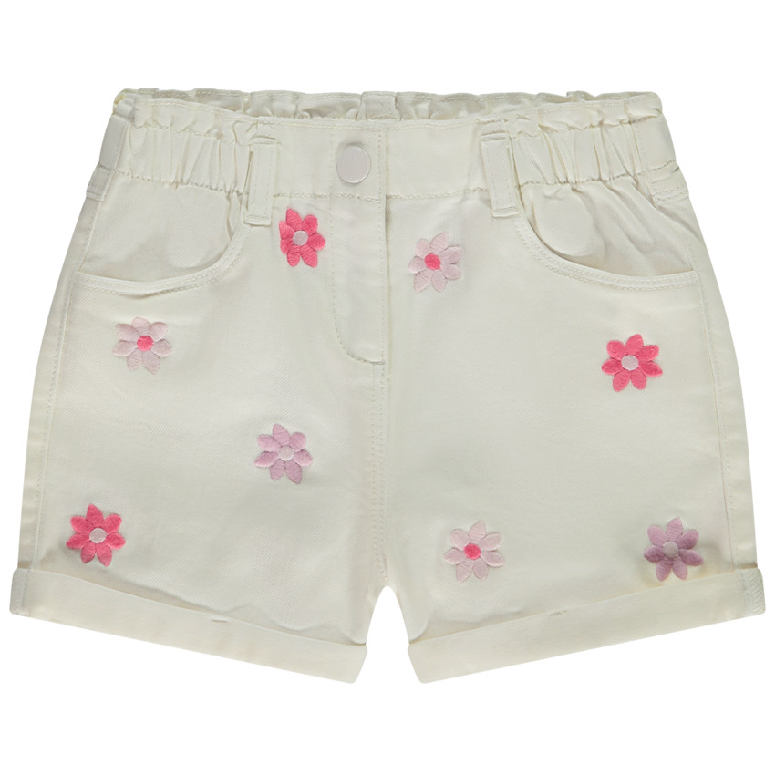 Short vaquero con bordados de margaritas para niña 
