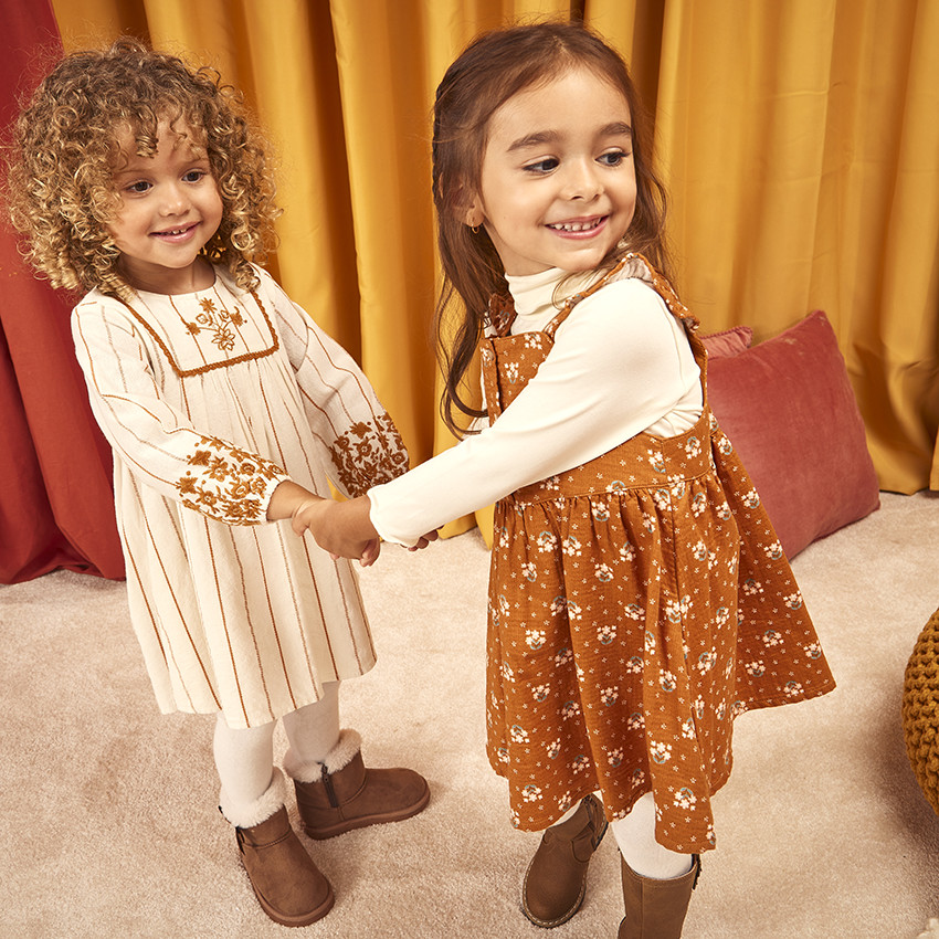 Vestido de manga larga con rayas bordadas para bebé niña 