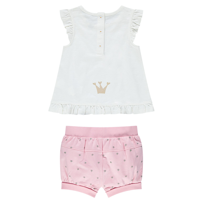 Conjunto con camiseta con estampado de princesa y pantalón corto con estrellas estampadas 