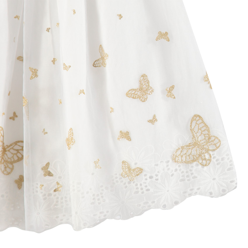 Robe de cérémonie à papillons dorés pailletés et bloomer 