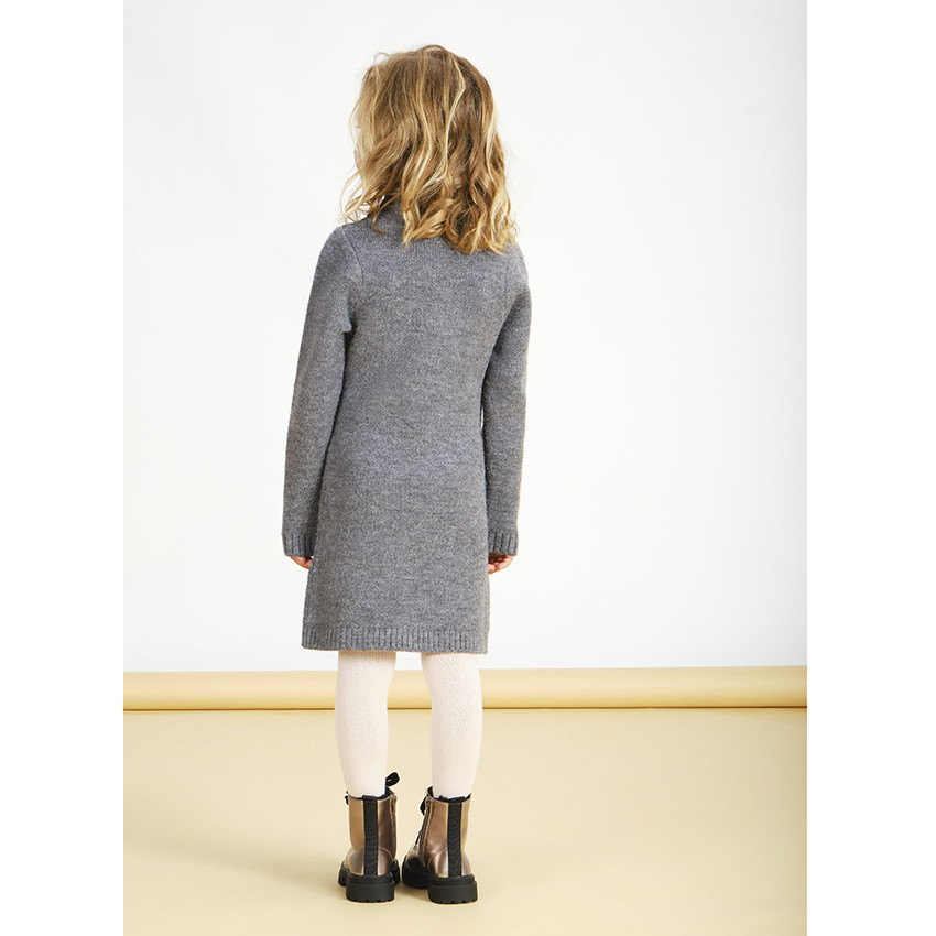 Vestido jersey de niña con cuello alto en punto con estampado de corazones 