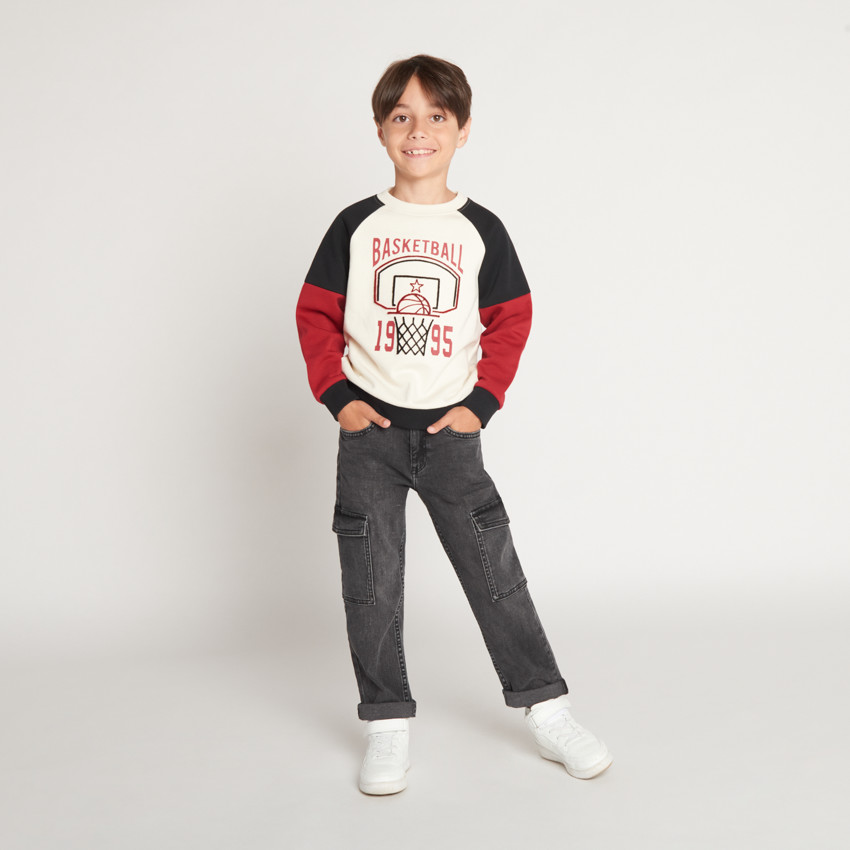 Sudadera de felpa efecto color block con motivo de baloncesto para niño 