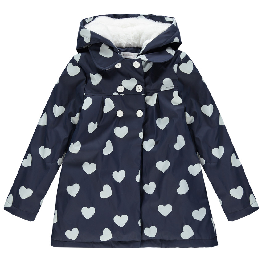 Parka de goma forro sherpa print corazones 