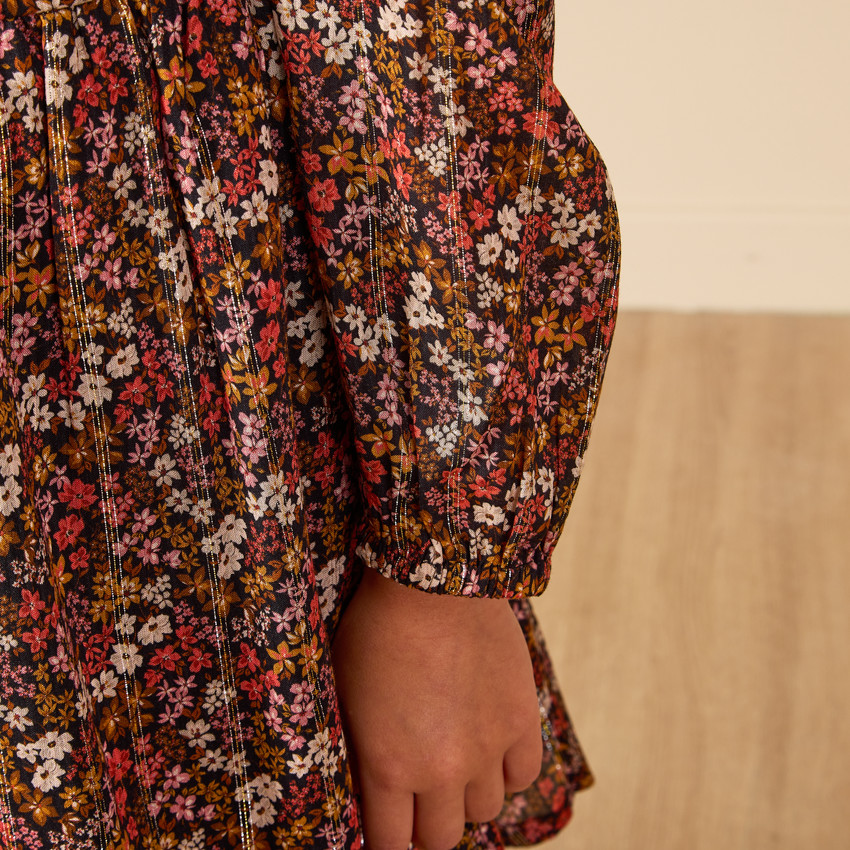 Vestido de manga larga con volantes en los hombros para niña 