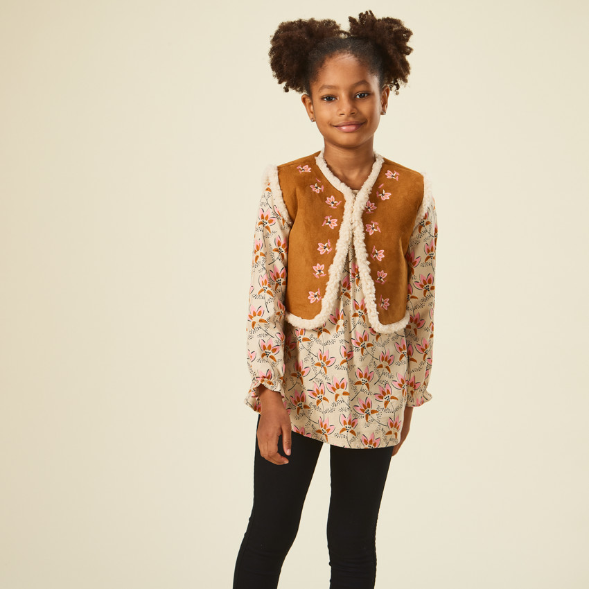 Chaleco sin mangas de ante y sherpa para niña 