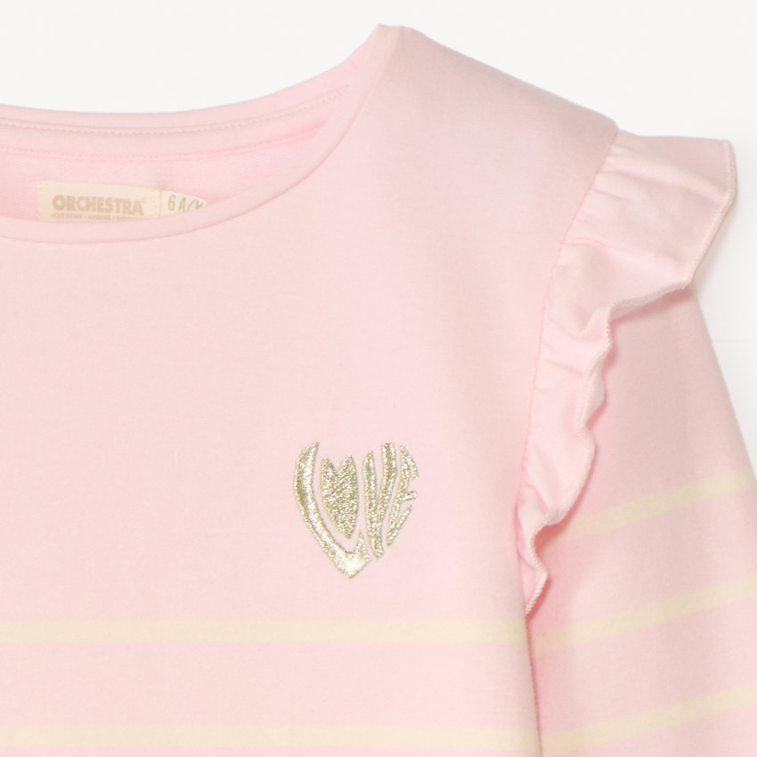 Sudadera de rayas con corazón bordado para niña 