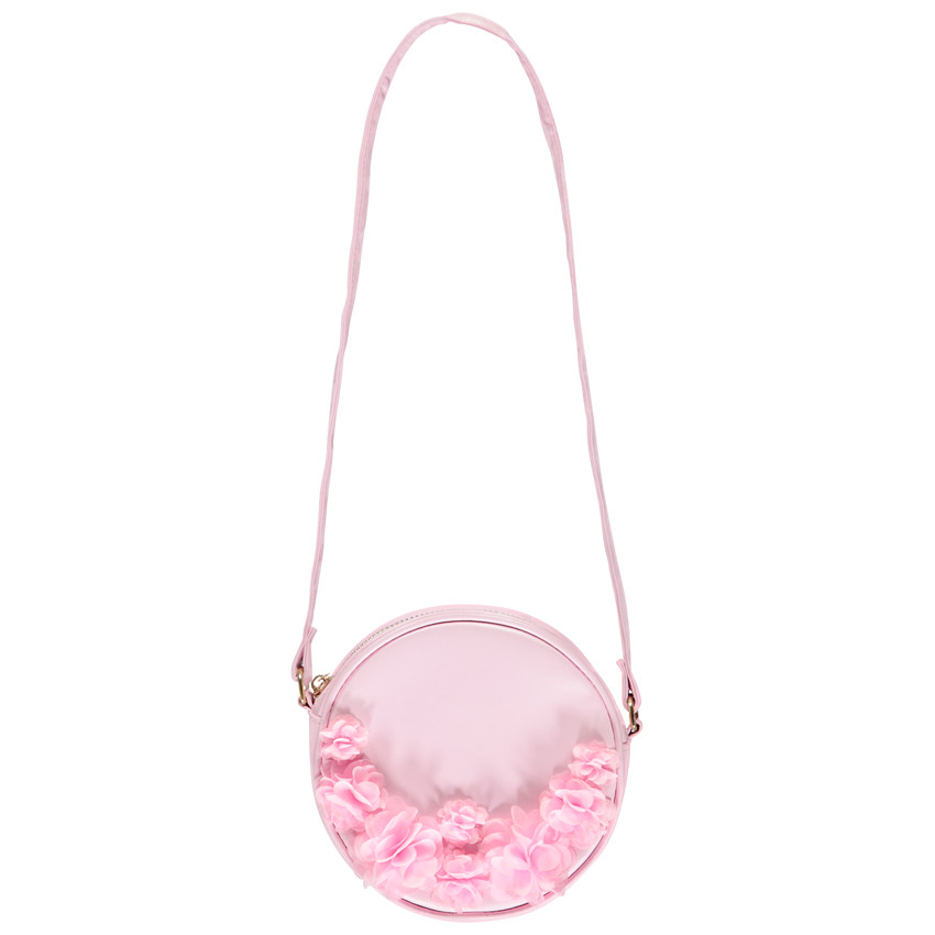 Bolso bandolera de imitación cuero rosa con flores para niña 