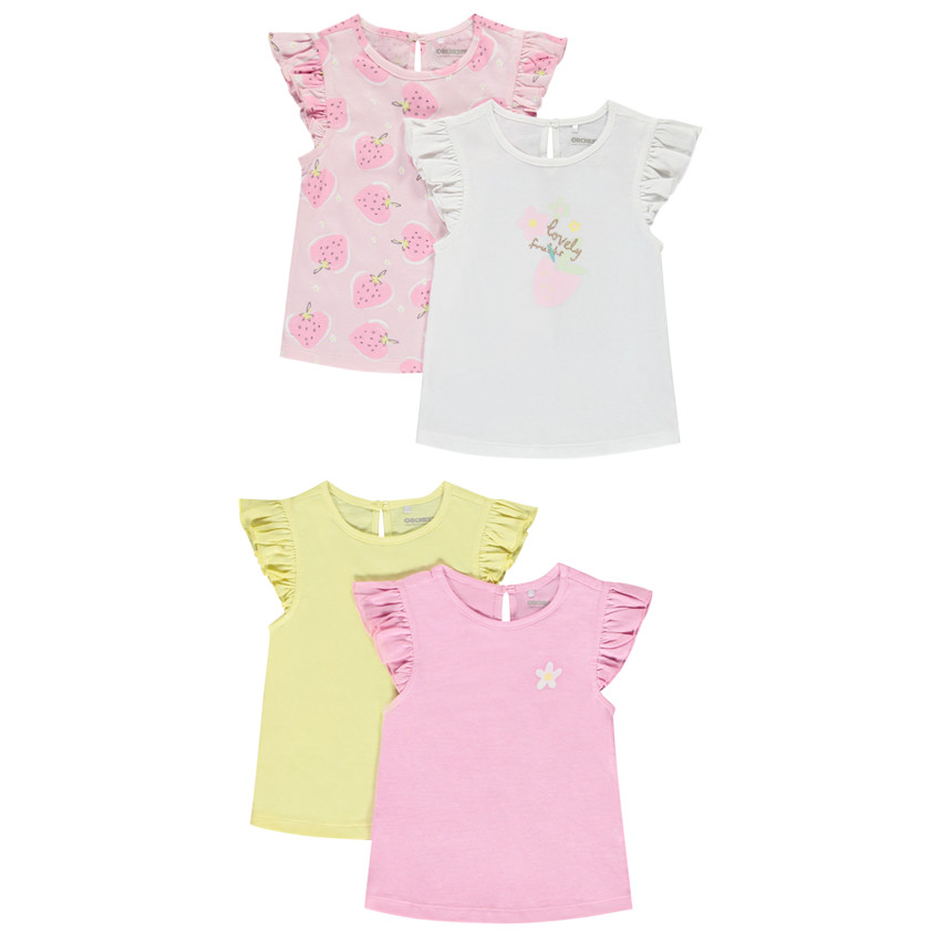 Pack de 4 camisetas de manga corta con volantes para bebé niña 