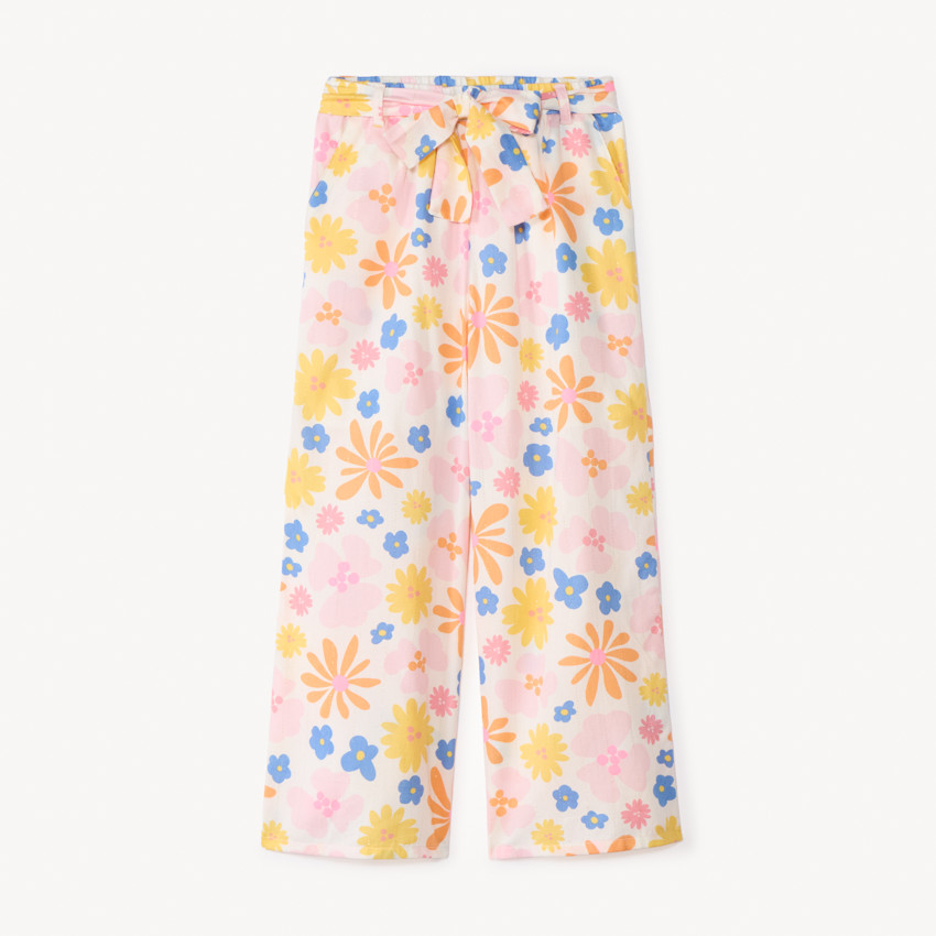 Pantalón amplio de popelín con estampado de flores para niña 