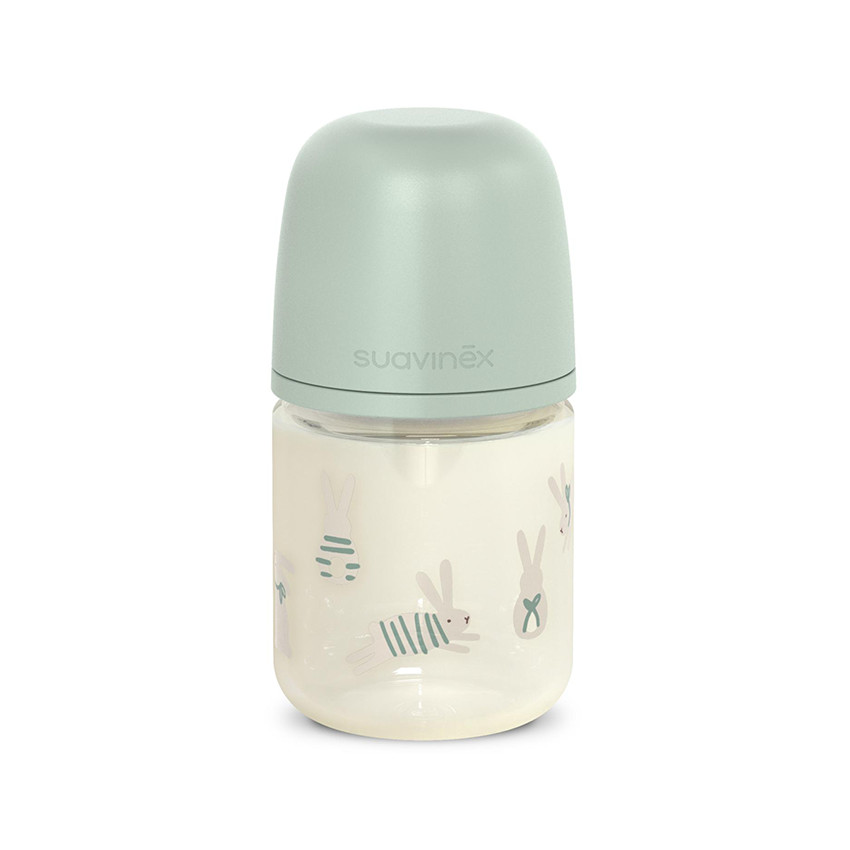 Biberón de vidrio con tetina fisiológica SX Pro S 120ml Wonderland conejitos verde 