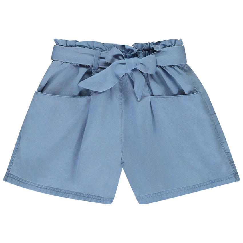 Short de tiro alto en Twill con cinturón para atar para niña 