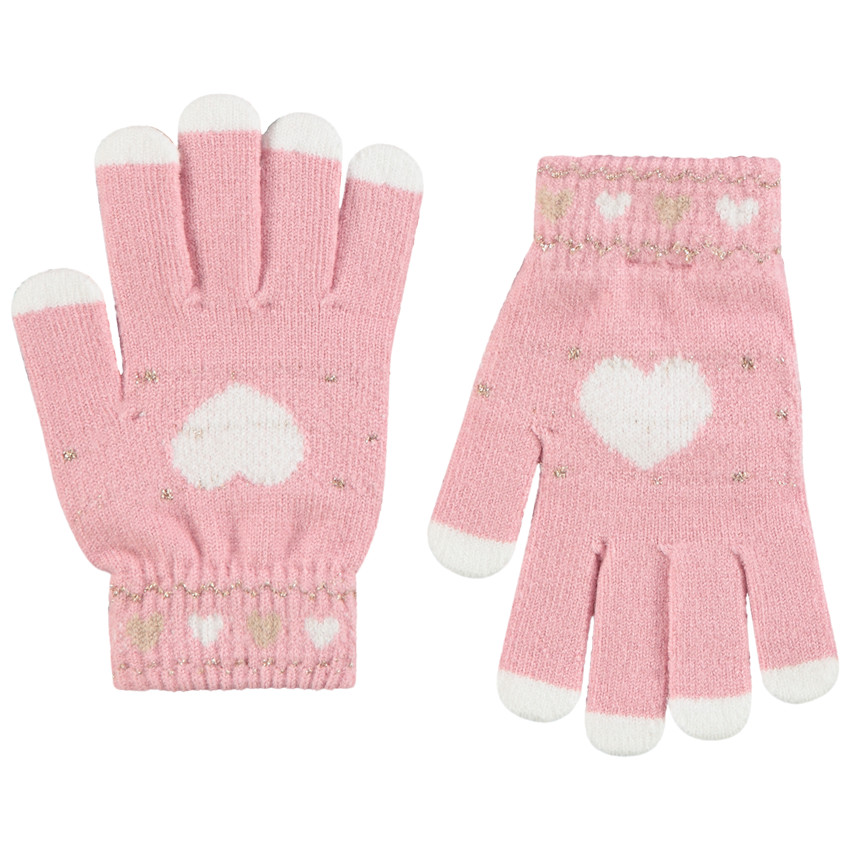 Par de guantes de punto con corazones bordados para niña 