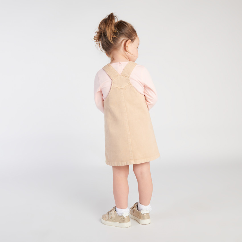 Vestido peto liso de denim con bolsillos para bebé niña 