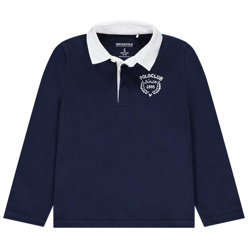 Polo de manga larga bicolor bordado para niño 