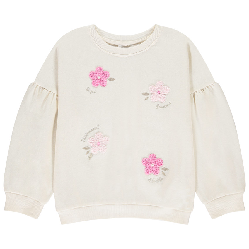 Sudadera de felpa oversize con flores en boucles para niña 