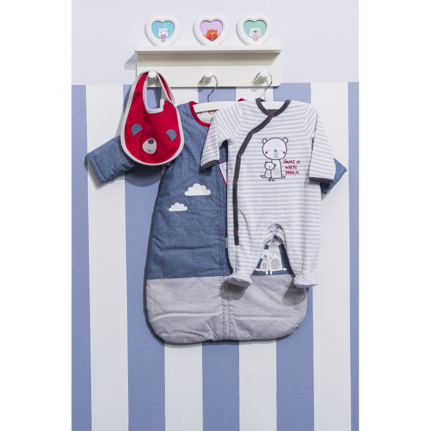 Saco de dormir en popelina y chambray con mangas extraíbles. 