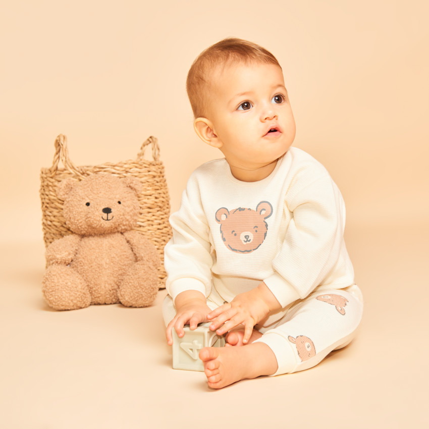 Conjunto de chándal bebé en tejido nido de abeja con estampado de osito 