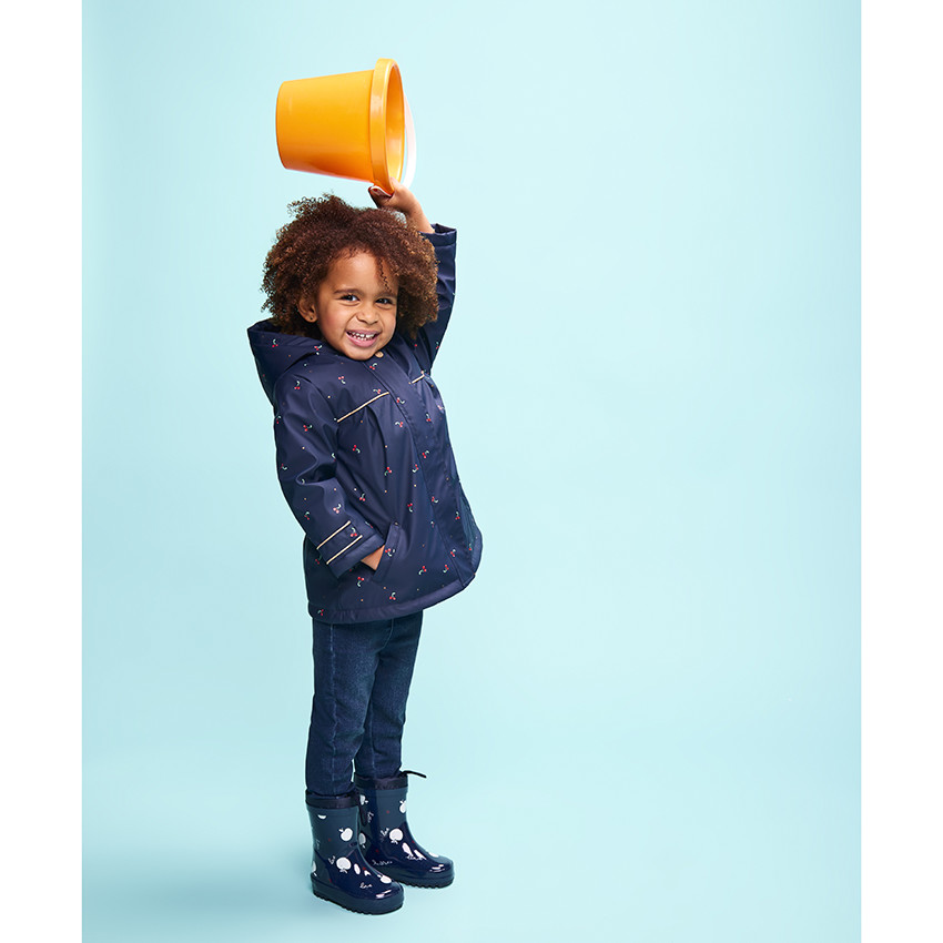 Parka de goma impermeable con estampado de cerezas para bebé niña 
