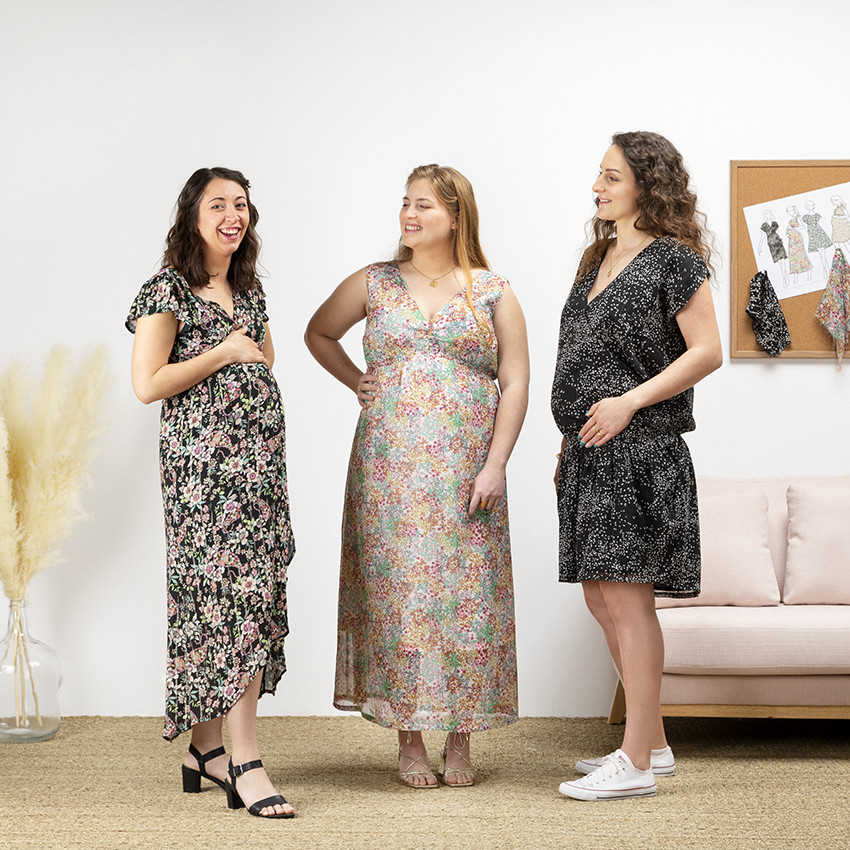 Vestido de embarazo de manga corta estilo cruzado 