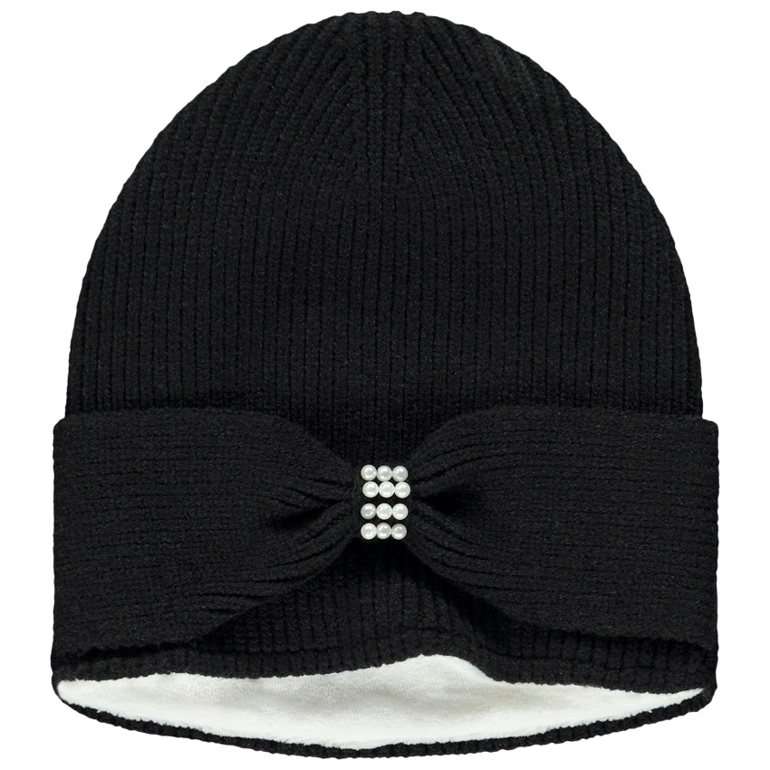 Conjunto de punto con gorro + snood con strass para niña. 