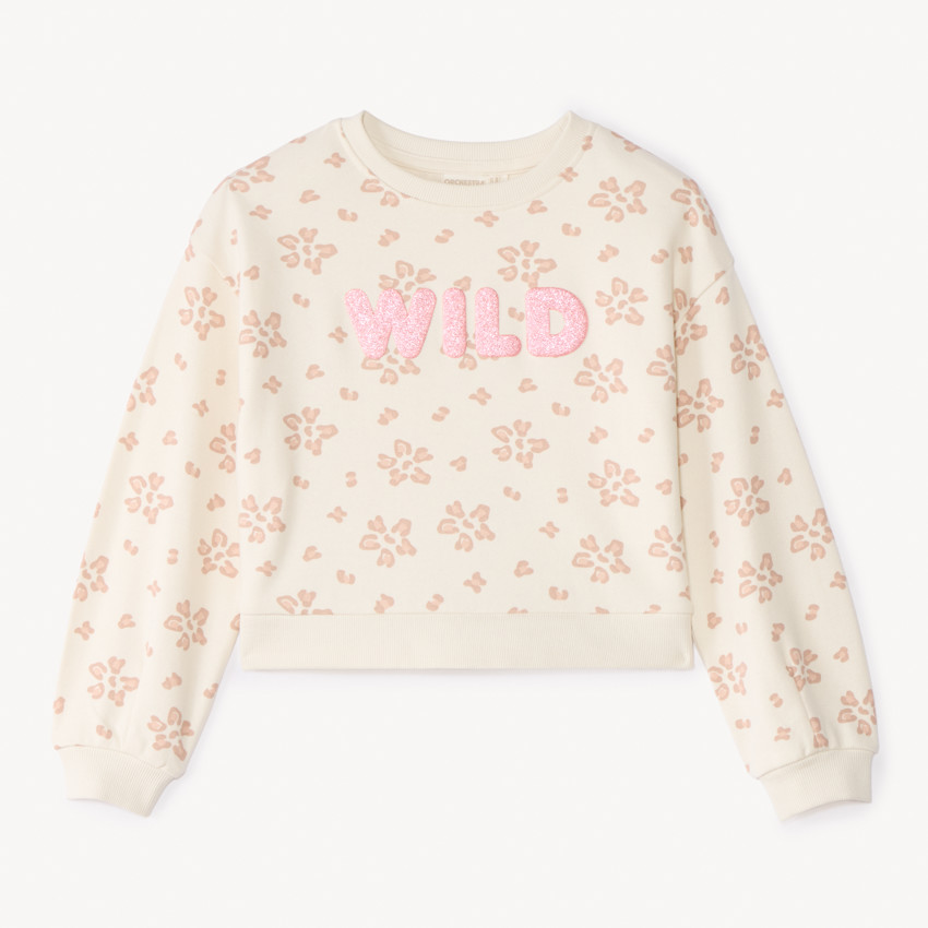 Sudadera oversized de felpa con estampado de purpurina para niña. 
