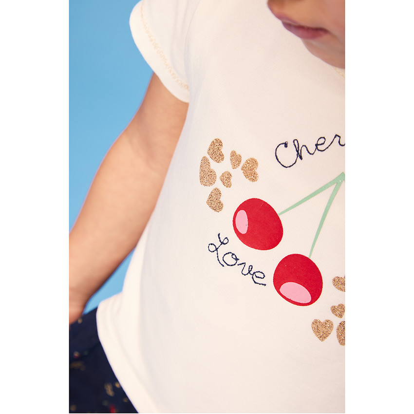 Vestido bicolor efecto 2 en 1 con estampado de cerezas para bebé niña 