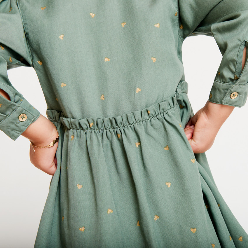 Vestido de manga larga con estampado de corazones dorados para bebé niña 