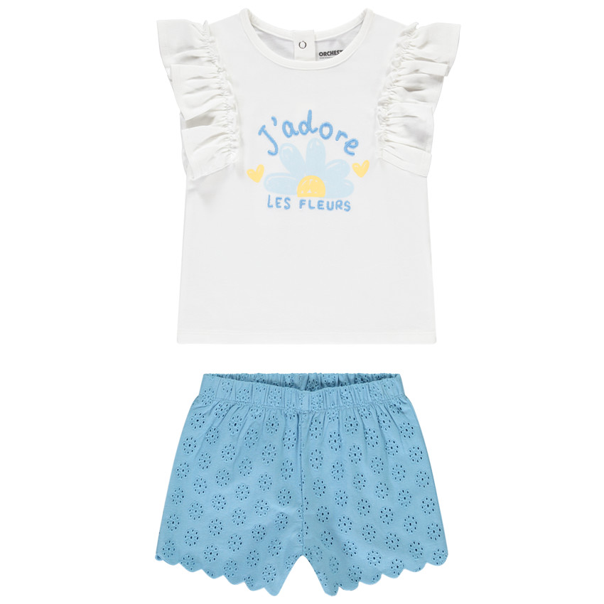 Conjunto camiseta manga corta margarita + short para bebé niña 