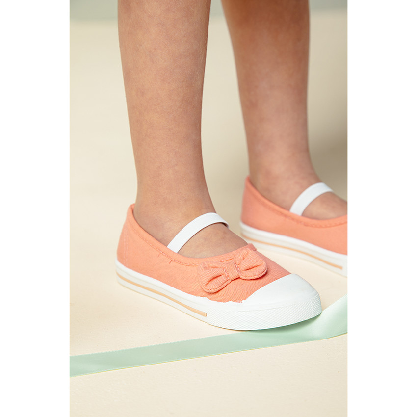 Zapatos rosas de lona con lazo y tirante elástico del 24 al 35 