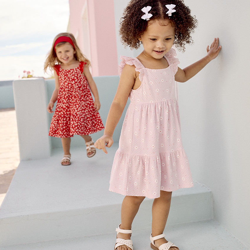 Vestido de manga corta estampado en tejido cloqué para bebé niña 