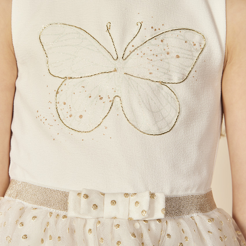 Vestido de ceremonia en crêpe y tul para niña 