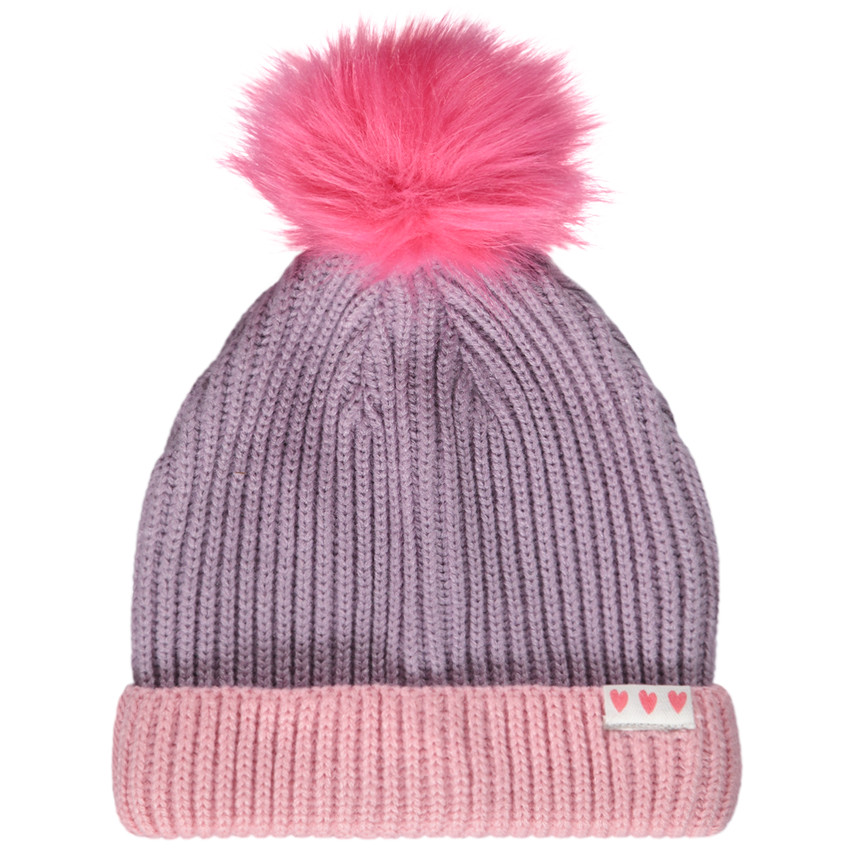 Gorro de punto con pompón efecto color block para niña  Additional Gorro de punto con pompón efecto color block para niña