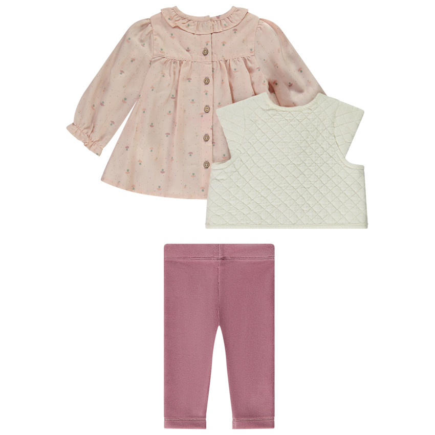 Ensemble 3 pièces avec gilet manches courtes pour bébé fille 