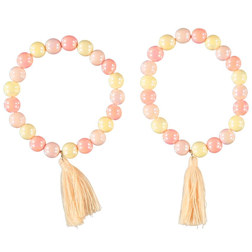 Lote de 2 pulseras a juego con perlas y pompones para niña 