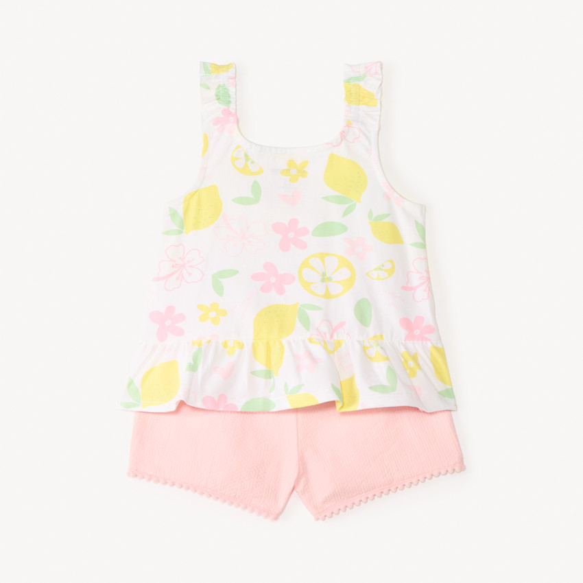 Conjunto corto de 2 piezas: top con volantes + pantalones cortos para niña bebé. 