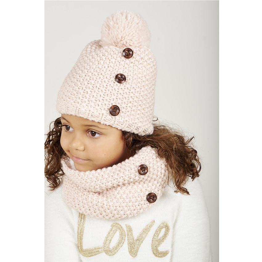 Conjunto de gorro y bufanda de punto forrados de sherpa para niña. 
