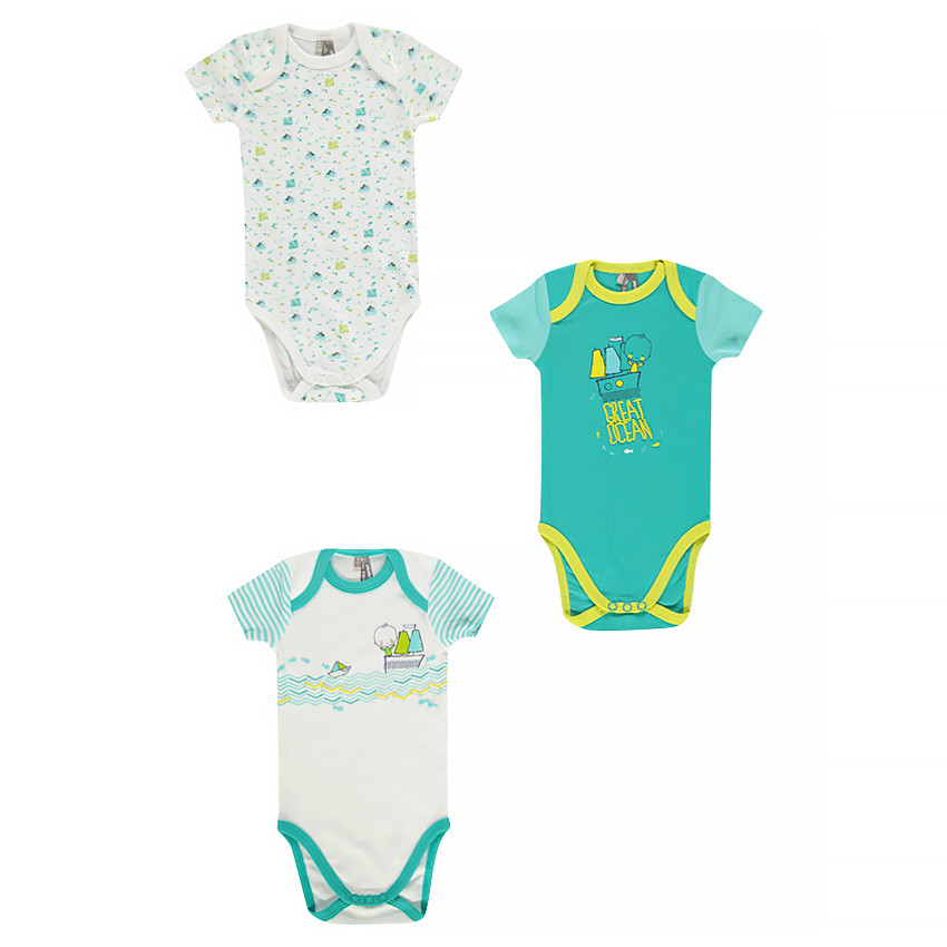 Pack de 3 bodies de manga corta con estampado de fantasía con espíritu marinero 