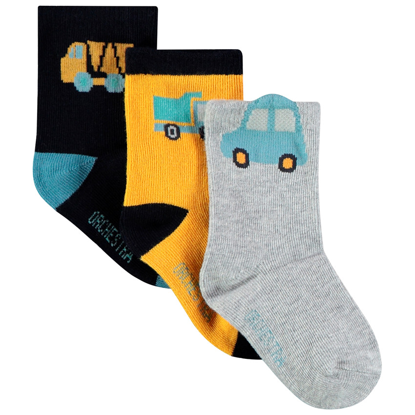 Pack de 3 pares de calcetines con estampado de vehículos para bebé niño 