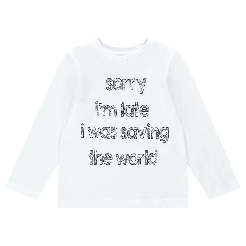 Camiseta de manga larga de punto con mensaje estampado y adhesivos de fantasía 