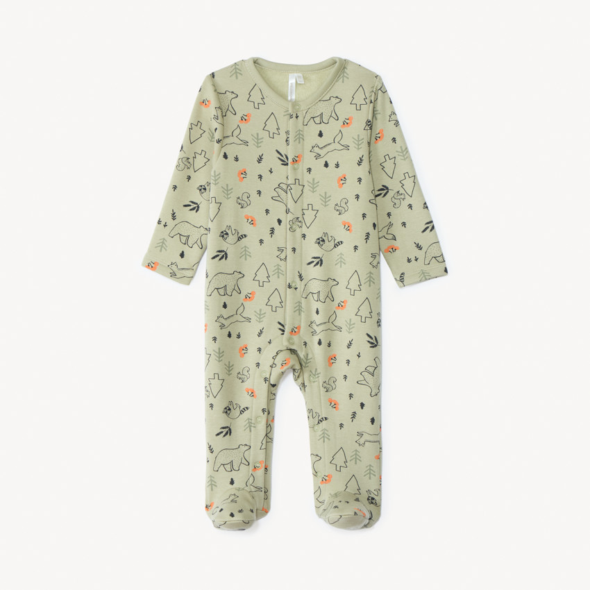 Pelele estampado "forêt" para bebé niño con aperturas diferentes según la edad 