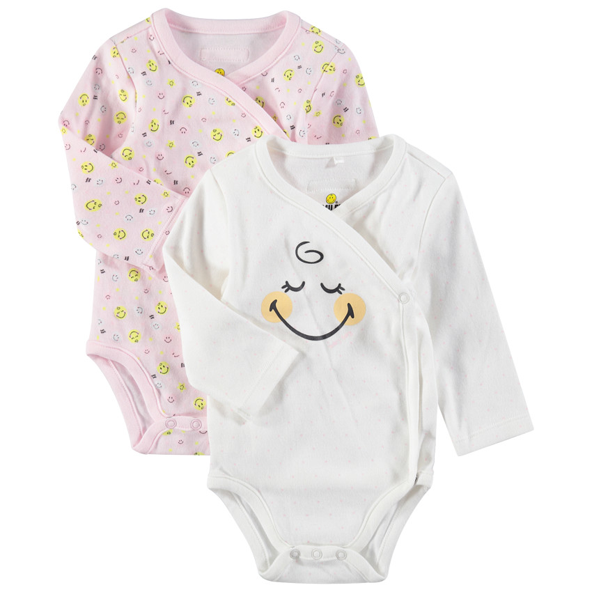 Pack de 2 bodies de manga larga de algodón orgánico con estampado Smiley Baby  Additional Pack de 2 bodies de manga larga de algodón orgánico con estampado Smiley Baby