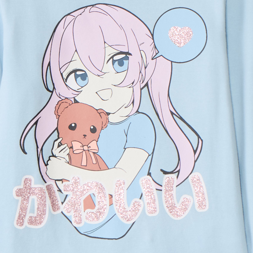 Set pyjama printé manga et imprimé cœurs pour fille 